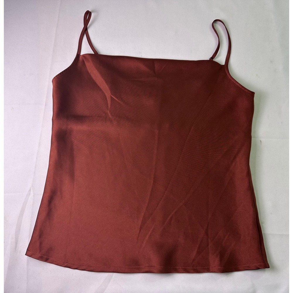Express Satin Camisole Top Small S Rust Brown Silky Drape Neck Party Going Out